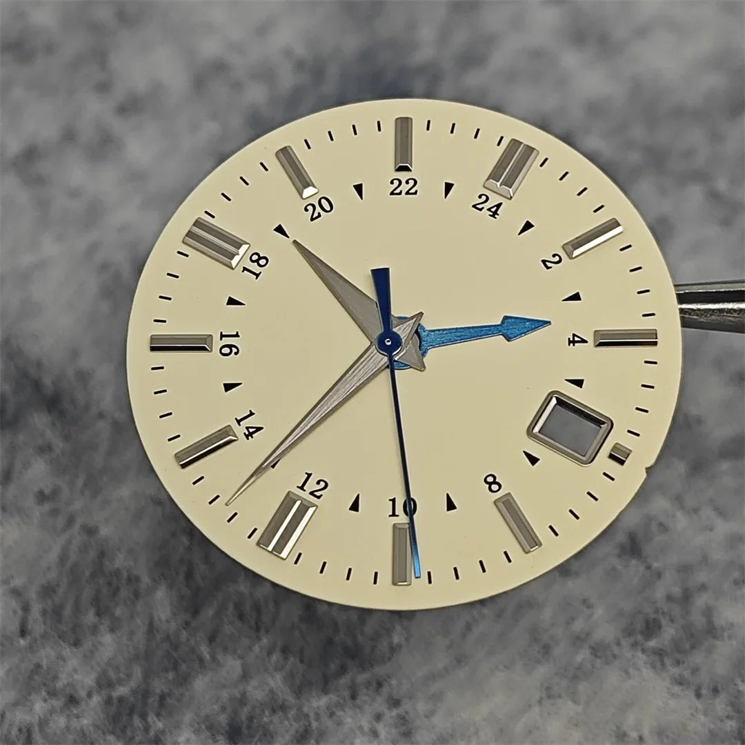 31MM Watch Dial Beige GMT Watch Faces + Watch Hands Non-luminous with Single Date Replace Parts for Japanese NH34 Movement