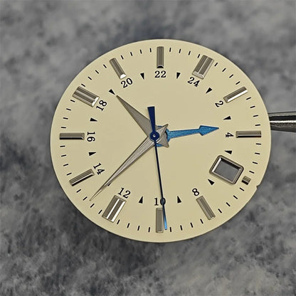 31MM Watch Dial Beige GMT Watch Faces + Watch Hands Non-luminous with Single Date Replace Parts for Japanese NH34 Movement