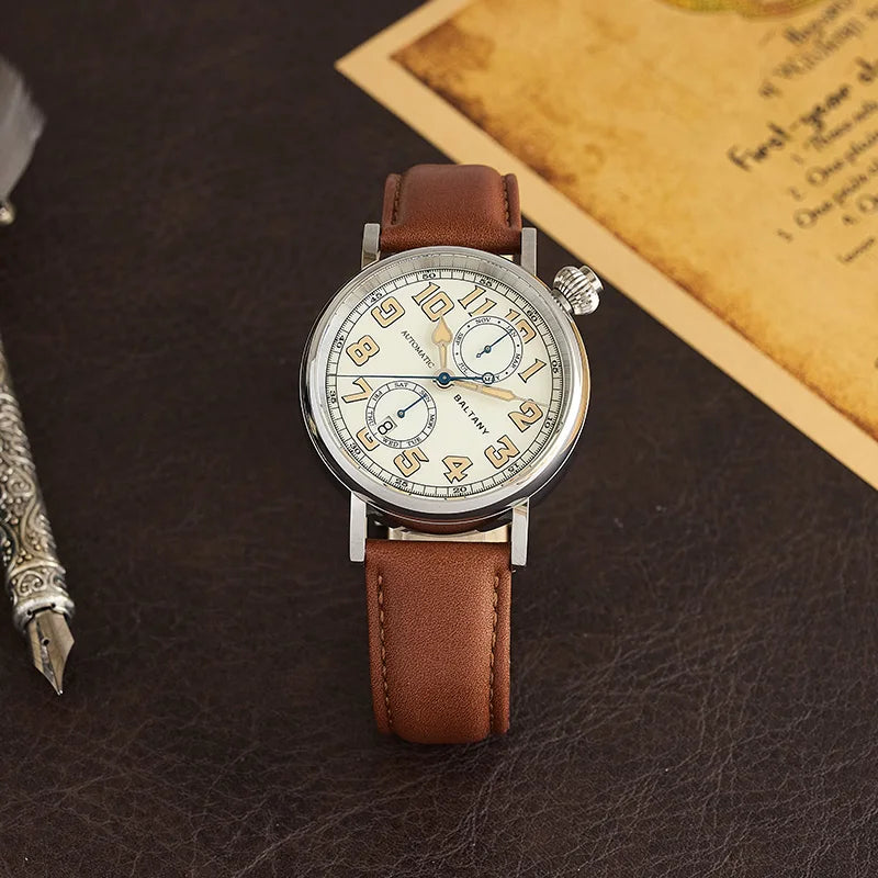 Customizable Baltany 41mm Polit Watch Man S6047 5ATM AR Sapphire Homage A-7 1935 Avigation Miyota 9122 Automatic Swiss Lume
