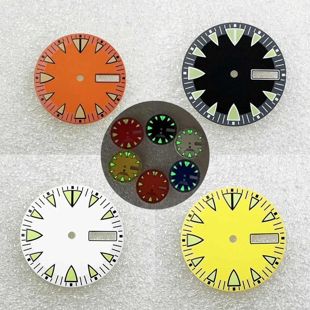 28.5mm Green Luminous NH36 Watch Dial Triangular Scale Dial Mechanical Watch Face for NH36A Movement Dive Watch Repair Parts
