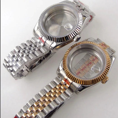 Silver / Black Fluted Watch case Luxury 36mm/39mm Sapphire watch case Two Tone case 10BARS fit NH35 NH36 NH34 ETA2824 2836 Miyota8215 PT5000 DG2813 3804 movement