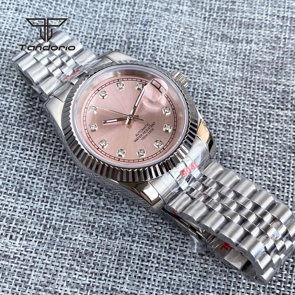 Tandorio Datejust TD151 Sapphire Pink Sunburst 36mm 39mm NH35 Diamond Marksmm