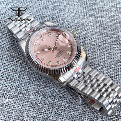 Tandorio Datejust TD151 Sapphire Pink Sunburst 36mm 39mm NH35 Diamond Marksmm
