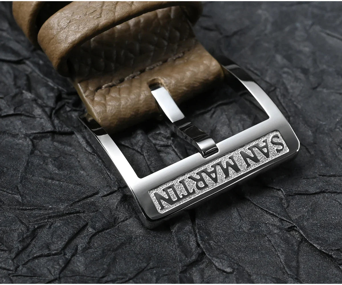 San Martin 38.5mm Men's Mechanical Watch NH35 Vintage Pilot Simple Fashion Wristwatch Baked Varnish Blue Hands 10 Bar Clock