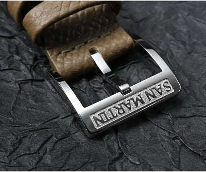 San Martin 38.5mm Men's Mechanical Watch NH35 Vintage Pilot Simple Fashion Wristwatch Baked Varnish Blue Hands 10 Bar Clock