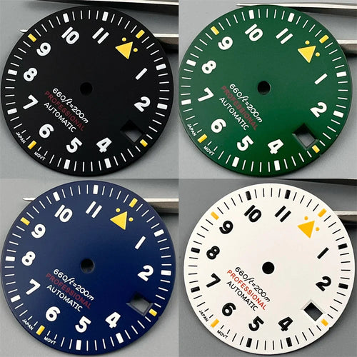 Watch Dial 29mm Pilot Style Black Green White Dial C3 Green Luminous Fit NH35 NH36 ETA2824 2836 PT5000 MIYOTA DG Movement