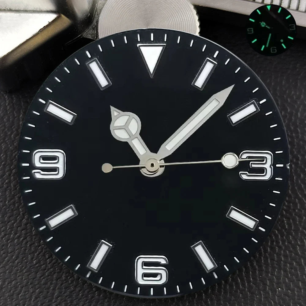 28.5mm Dial single/no calendar watch blue-green/green luminous dial hands fit for N H35/E2815/E2836 movement watch accessories