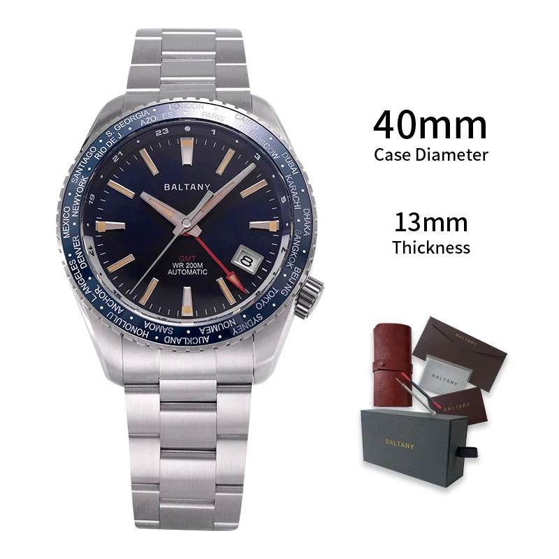 Baltany 40MM Date Sports Watch Man S6083 NH34 Auto Mechanica Watch Ceramic Bezel 20ATM Stainless Steel Bracelet Sports Watch