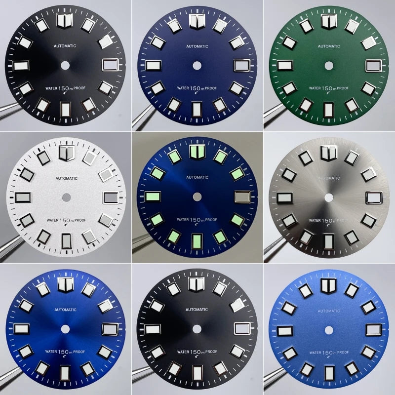 28.5mm NH35S Logo Dial Sunray 62MAS Prospex Seik Mod Watch Case Modified Parts Green Luminous Suitable For NH35 NH36 Watch Dial