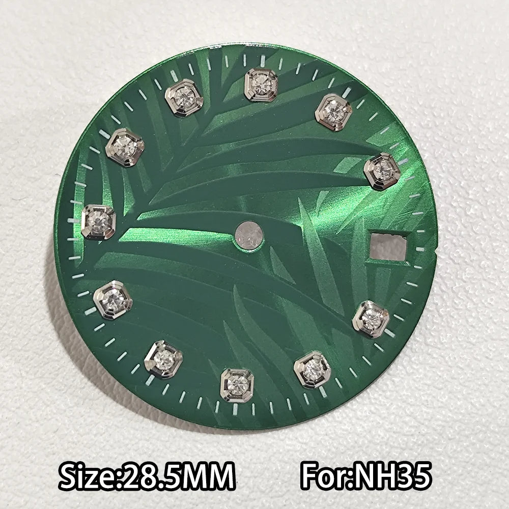 28.5mm Watch Dial For NH 35 NH36 Movements Green Luminous Single/No Date just Calendar Dial Roman Men Watches Accessories