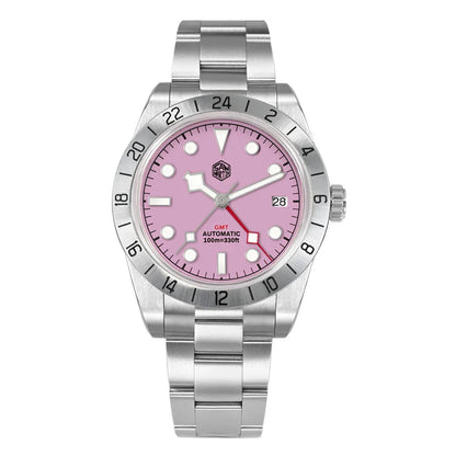 San Martin SN0054G GMT Pink Dial BB  39mm NH34 Automatic Watch 10Bar AR Sapphire BGW9 Lume