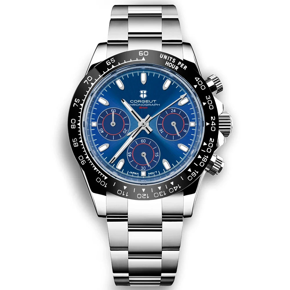 Corgeut 2069 Chronograph watch Panda Daytona 24 hours VK63 Quartz Hardlex 10Bar 39MM