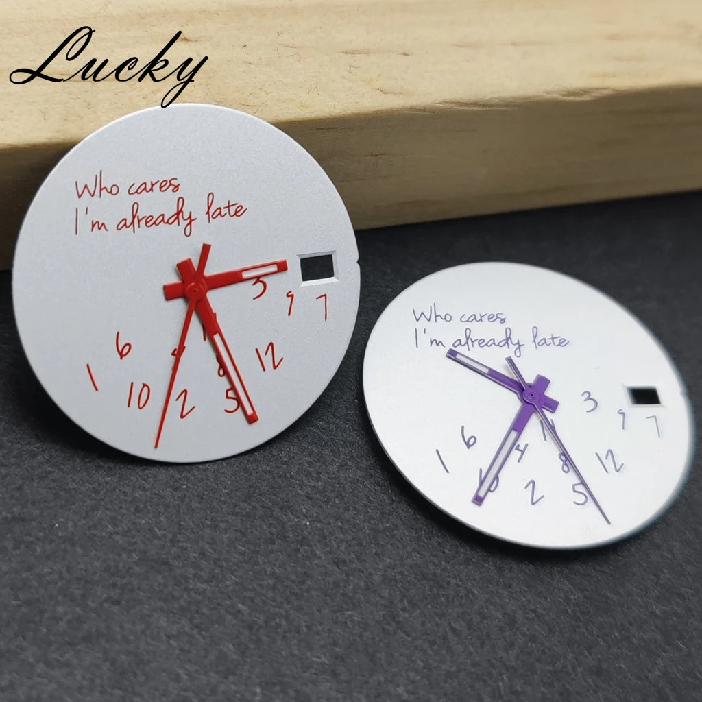 New 28.5mm Watch Dial NH34 NH35 NH36 4R/7S Hands Set DIY Watch Faces Fit NH35 Movement Who Cares Lt's Already Late Accessories﻿