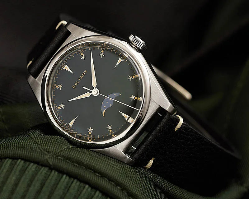 Baltany 36mm Dress Watches S4042 Customizable AR Sapphire Crystal 10Bar  Moon phase Wristwatches Swiss Lume