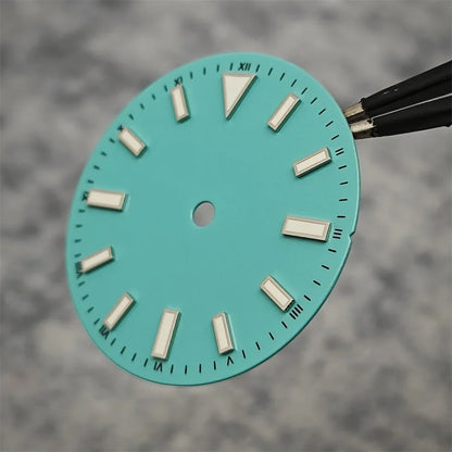 Enameled 28.5mm Watch Dial with Green Luminous Coloured Watch Faces for NH35/ ETA2836/ Japan 8215/ Mingzhu 2813 Movements