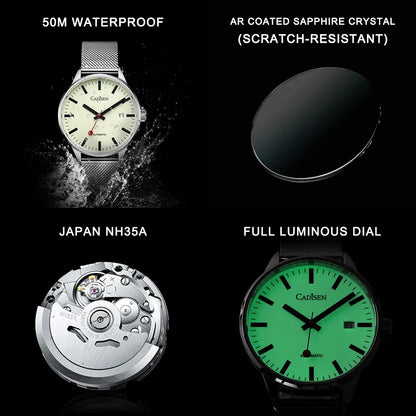 Cadisen C8221 Minimalist Watch Miyota 8215 AR Sapphire C3 Lume 40MM 5Bar