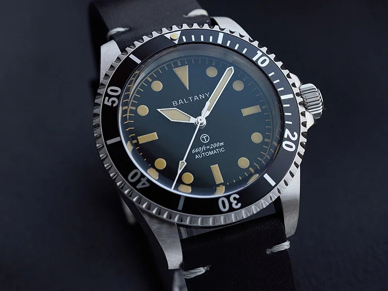 Baltany S3075 Vintage MilSubmariner Watch Rotation Bezel Brushed Bracelect Luminou Leather Sapphire Stainless Steel Dive Watches