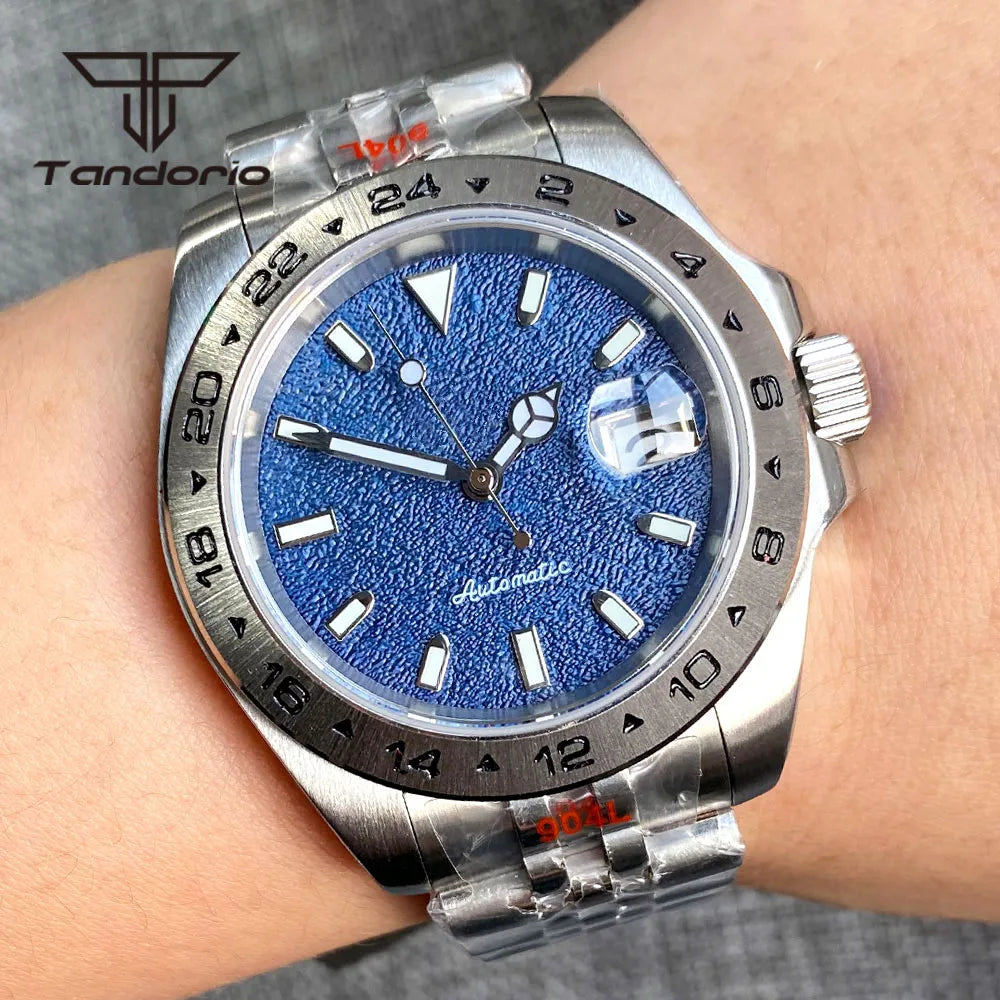39MM Diver Tandorio TD229S NH35 Automatic Wristwatch Blue Sterile Dial Date Sapphire 10Bar 24H Fixed Bezel