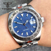 39MM Diver Tandorio TD229S NH35 Automatic Wristwatch Blue Sterile Dial Date Sapphire 10Bar 24H Fixed Bezel