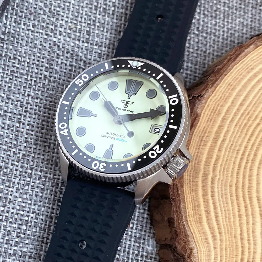 Tandorio 37mm SKX Diver Watch NH36 Full Green Luminous 20bar T242