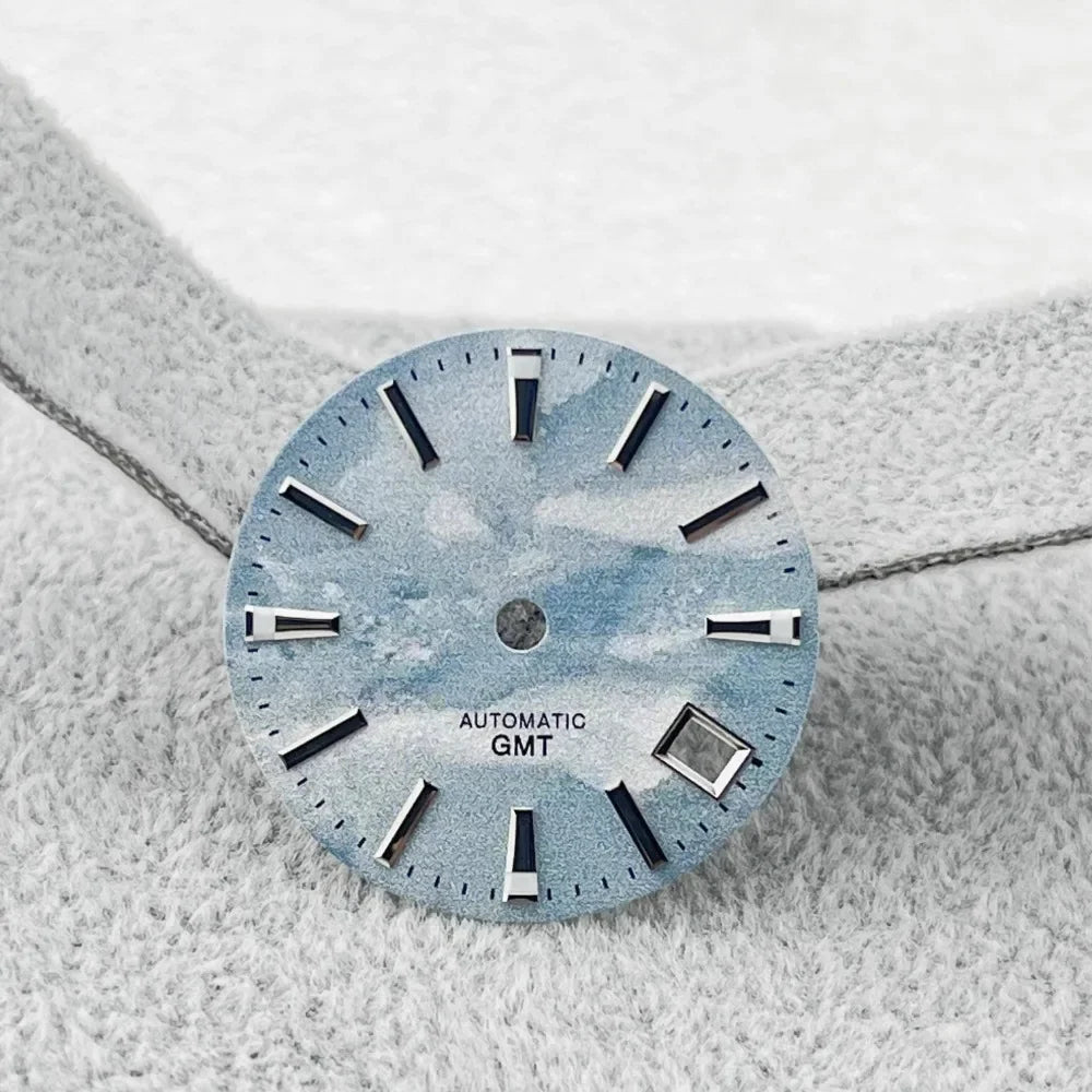 28.5mm Watch Dial BGW9 Blue Luminous Watch Faces GMT Dial Blue Sky White Cloud Dial Watch Accessories for NH34/NH35 Movement