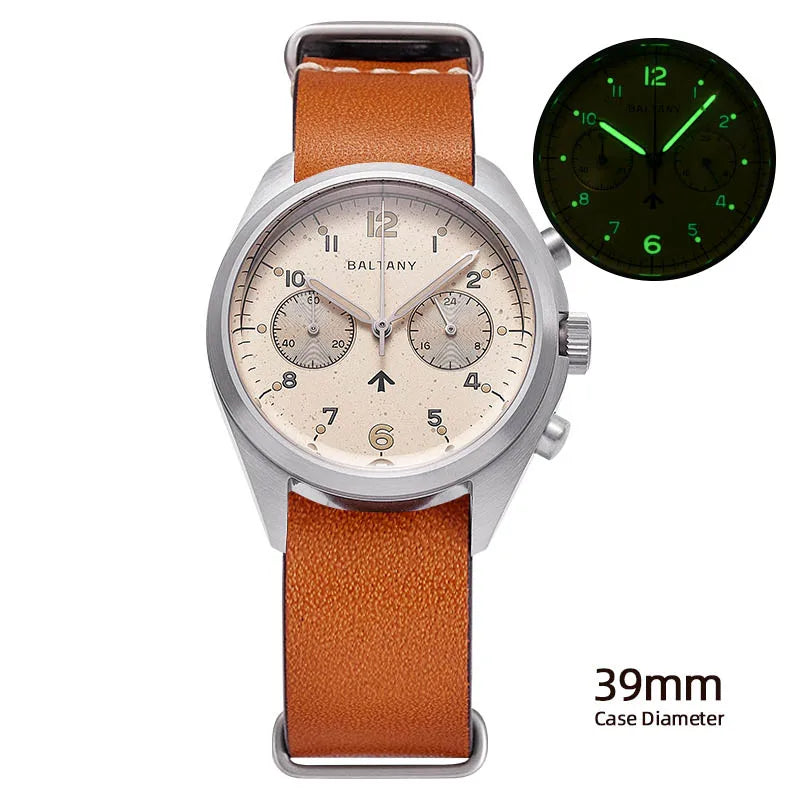 Customizable Watch Baltany 39mm Vk64 Quartz  Military watch Chrono RAF 6BB Homage Multifunction Chronograph 5bar AR Sapphire Swiss Lume