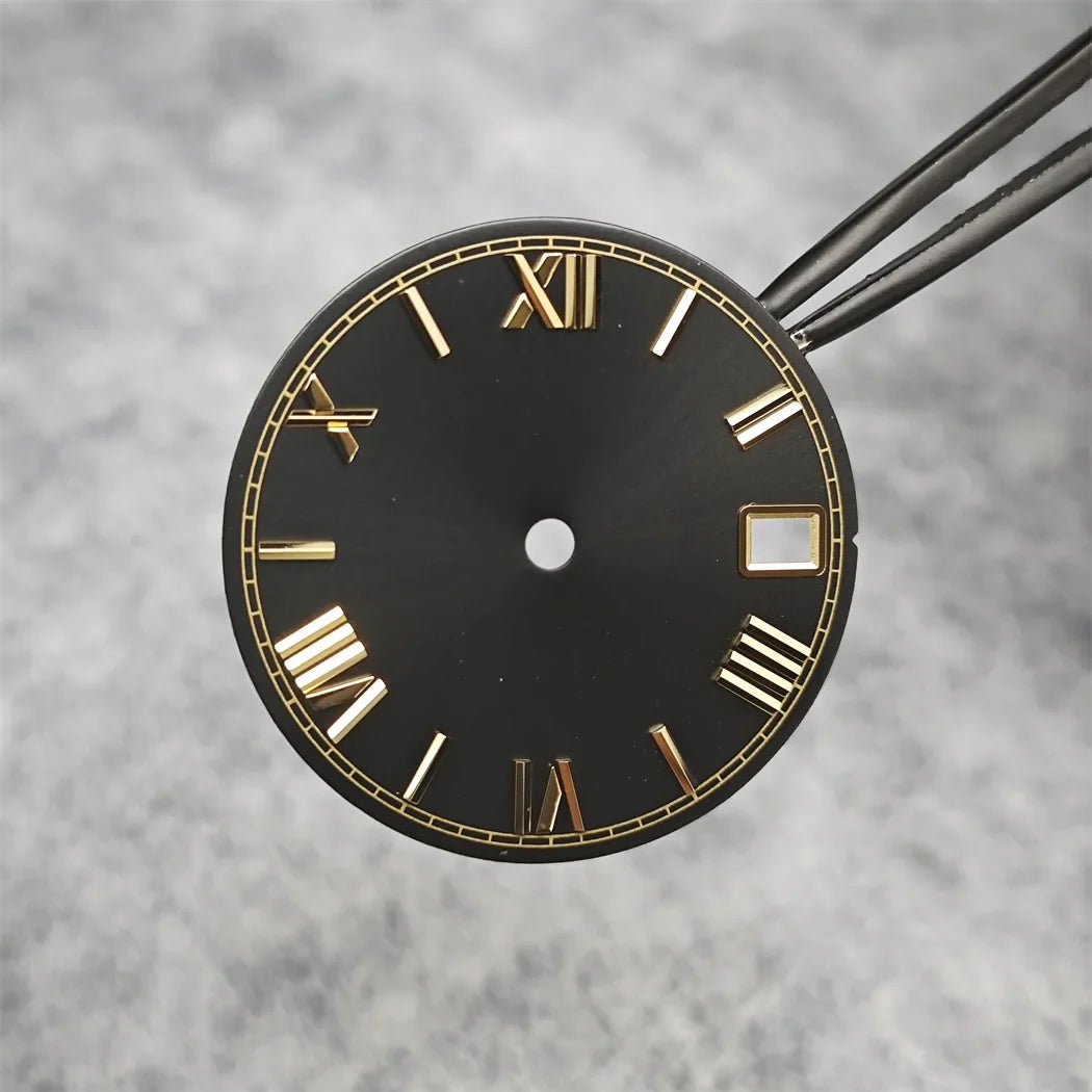 28.5mm Roman Scale Watch Dial Real Nail Modified Replacement Watch Faces with Single Calendar Window for NH35/NH36/4R Movement