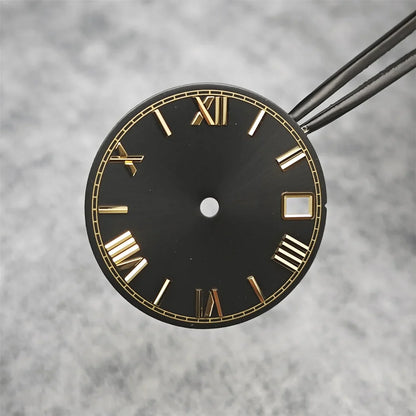 28.5mm Roman Scale Watch Dial Real Nail Modified Replacement Watch Faces with Single Calendar Window for NH35/NH36/4R Movement
