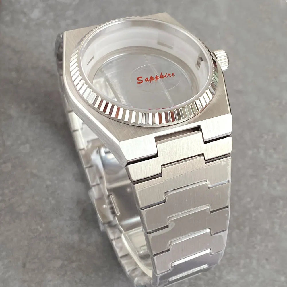 40mm PRX Case Silver Fluted 100m Waterproof For Super Player Sapphire Glass Watch Case Fit NH34 NH35 NH36 NH38 Movement