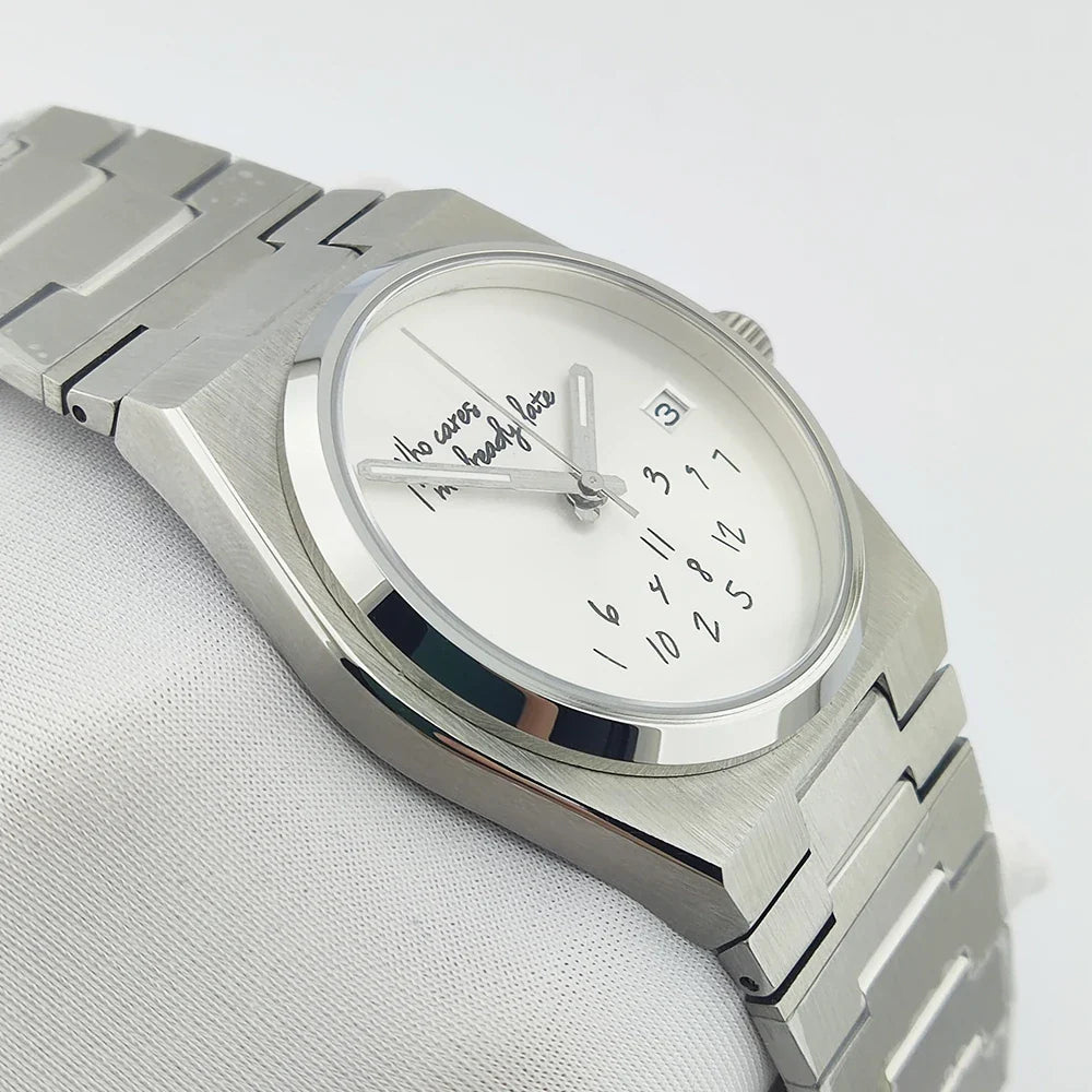 Special Dial PRX Watch Seiko nh35 Who cares i'm already late  Sapphire 40MM 5Bar Dress