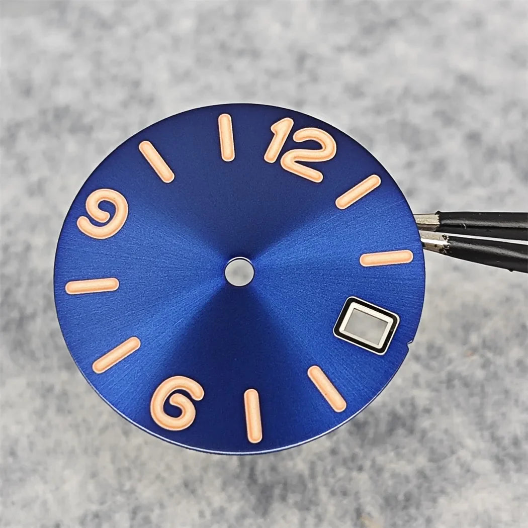 28.5mm Watch Dial Digital Sunburst/Frosted Faces Green Luminous Men's Watch Modification Parts for NH35/NH36/4R/7S Movement