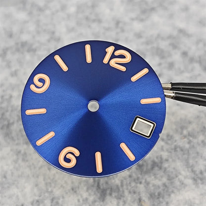 28.5mm Watch Dial Digital Sunburst/Frosted Faces Green Luminous Men's Watch Modification Parts for NH35/NH36/4R/7S Movement