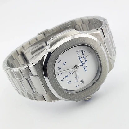 Special dial Nautilus Watch 41mm NH35 who cares i'm already late Sapphire 10Bar Dress Glass back