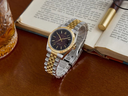 Baltany 36mm Dress Gold Watch S4084 Customizable DateJust  NH35 Automatic  Ar sapphire Swiss Lume Fluted case