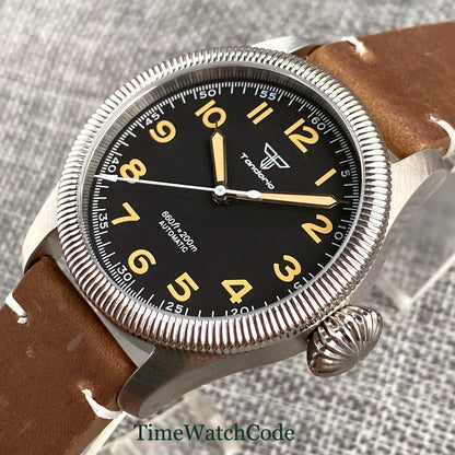 Tandorio Fluted Pilot Watch TD117A 20BAR  NH35 PT5000 Roman Numerals Sapphire 39mm