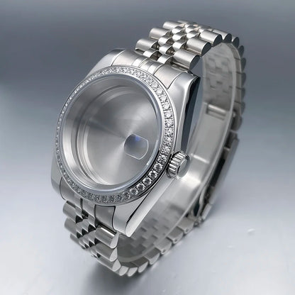36mm/39mm NH35 Case President Jubile Strap Diamond Bezel Sapphire Glass Mod For NH35 NH36 Movement Watch Case Accessories Parts
