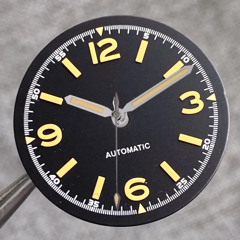 Non-Radiation 50-FATHOMS Watch Dial Parts 29mm for NH35 PT5000 Green Luminous Case Parts Sterile Nologo Hand Set for Dive Watch