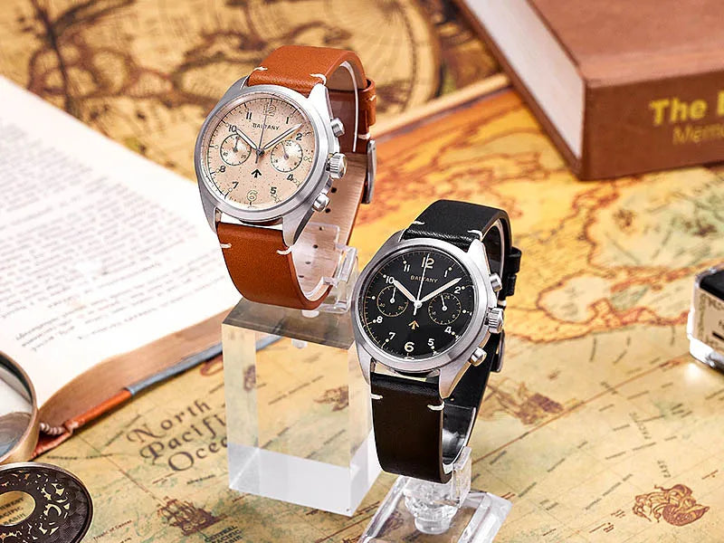 Customizable Watch Baltany 39mm Vk64 Quartz  Military watch Chrono RAF 6BB Homage Multifunction Chronograph 5bar AR Sapphire Swiss Lume