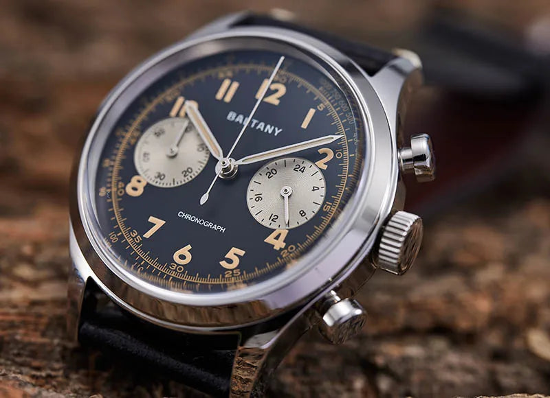 Baltany S5034 Quartz Chronograph Wristwatches 39mm Sapphire Crystal Panda Dial StainlessSteel Retro Super Luminous Vintage Watch