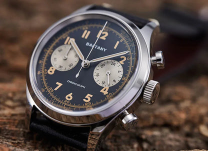 Baltany S5034 Quartz Chronograph Wristwatches 39mm Sapphire Crystal Panda Dial StainlessSteel Retro Super Luminous Vintage Watch