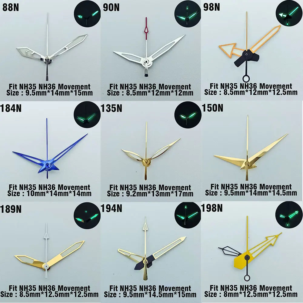 Watch hands NH series 35 36 hands Green glow in the dark hands seconds Watch accessories for NH series 35 36 movement assembly