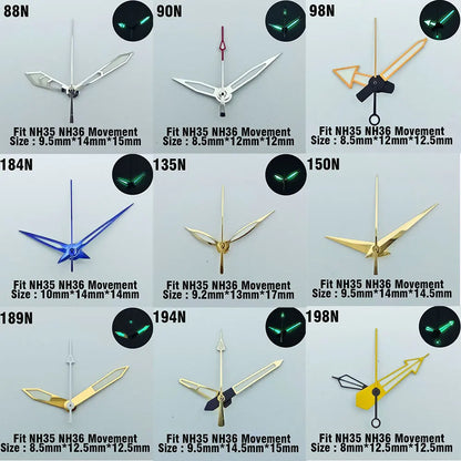 Watch hands NH series 35 36 hands Green glow in the dark hands seconds Watch accessories for NH series 35 36 movement assembly