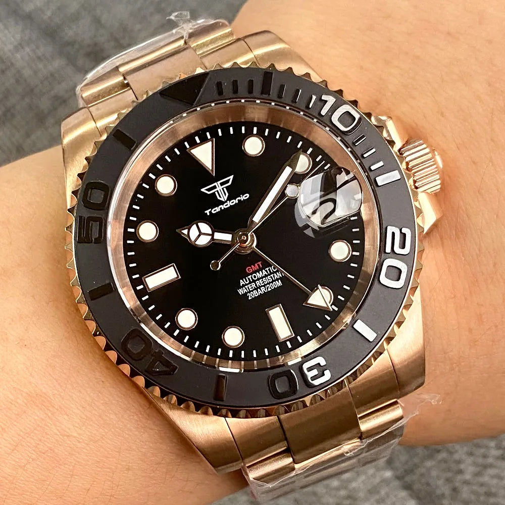 Tandorio NH34 GMT Two Tone Diving Watch TD015C 904L Bracelet 20Bar 40MM Sapphire