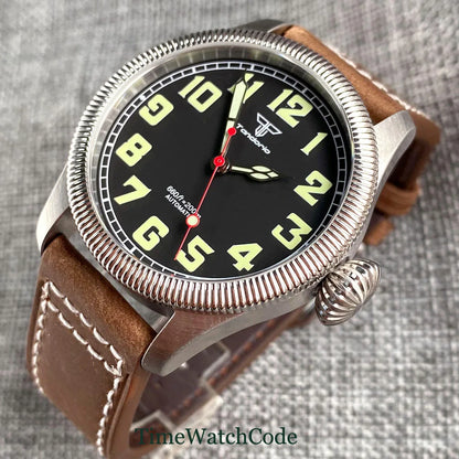 Tandorio Fluted Pilot Watch TD117A 20BAR  NH35 PT5000 Roman Numerals Sapphire 39mm
