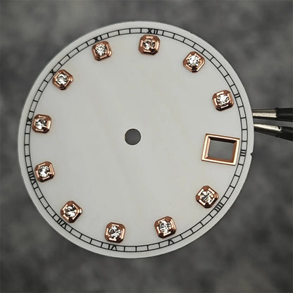 NH35 Watch Dial Watch Hands 28.5mm Diamond Inlaid Shell of Pearl Pattern Surface Watch Accessories for NH35/NH36 Movement