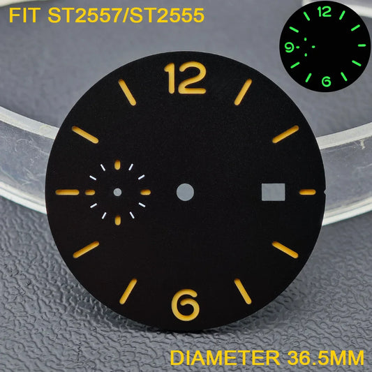 33.9/36.5mm Diameter Green Luminous Sterile Dial for Seagull GMT ST2557/ST2555 Movement with Single Calendar,Custom DIY logo