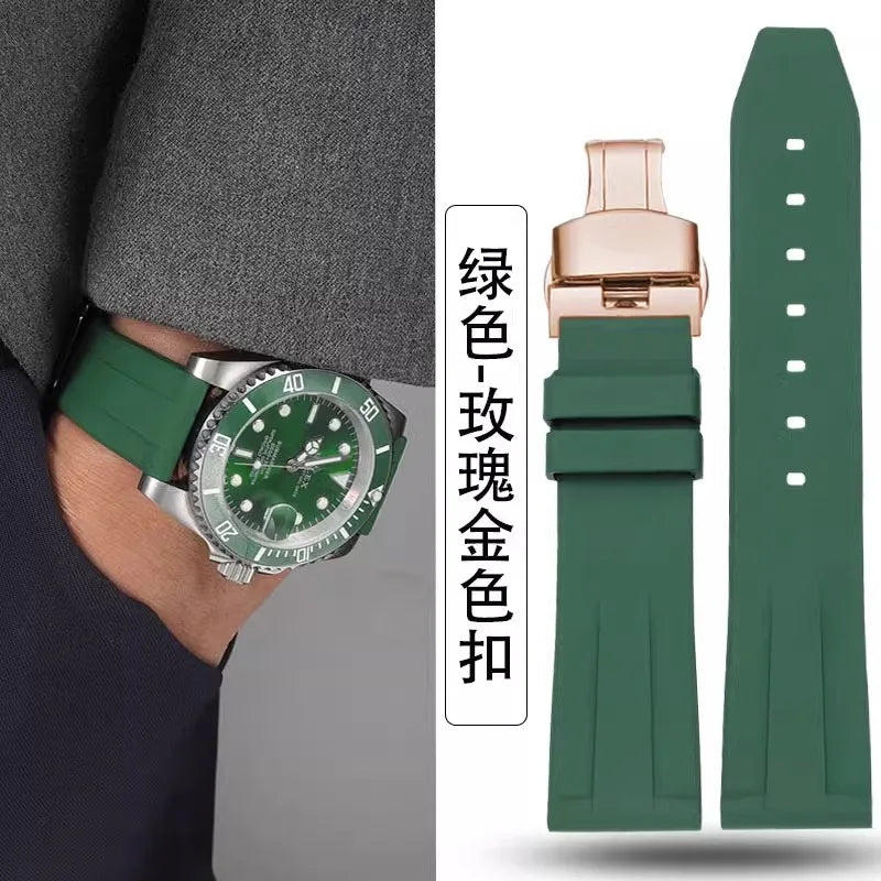 21mm 22mm 24mm Fluorine rubber Strap Men's Silicone Bracelet For pilot flat lug diver etc