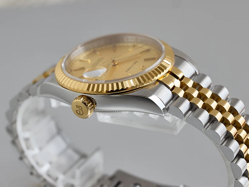 Baltany 36mm Dress Gold Watch S4084 Customizable DateJust  NH35 Automatic  Ar sapphire Swiss Lume Fluted case