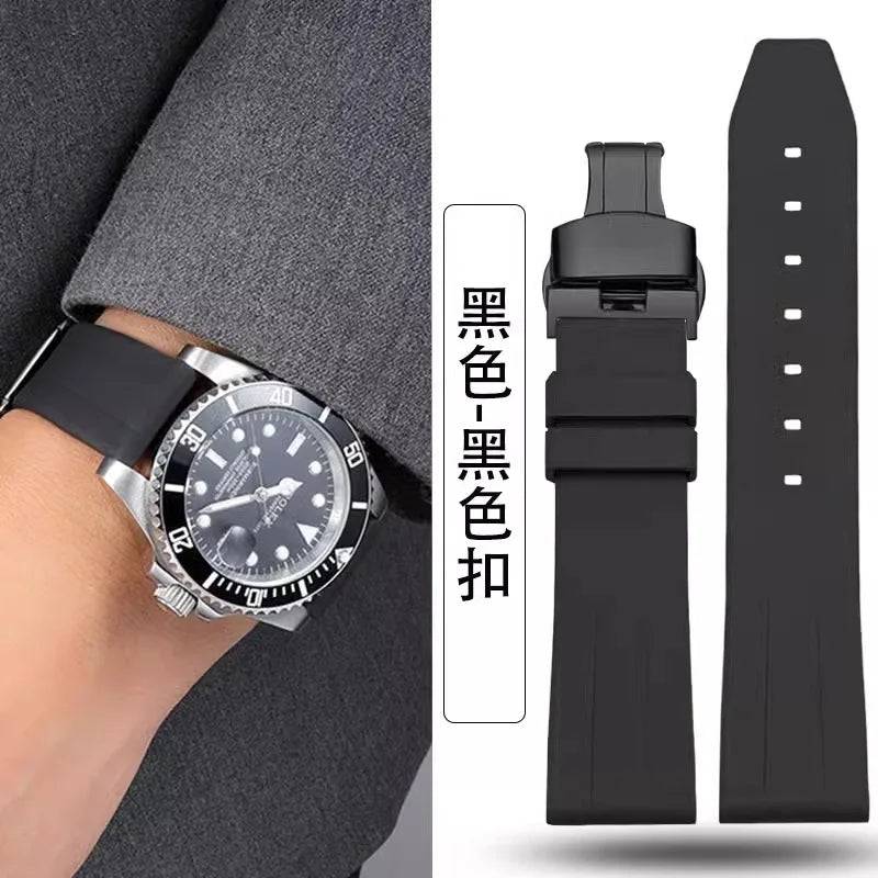 21mm 22mm 24mm Fluorine rubber Strap Men's Silicone Bracelet For pilot flat lug diver etc