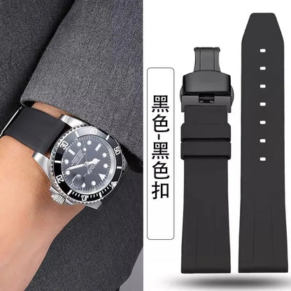 21mm 22mm 24mm Fluorine rubber Strap Men's Silicone Bracelet For pilot flat lug diver etc